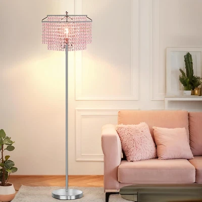 Pink Crystal Floor Lamp, 64" Tall Standing Lamps with Double-Layer Lampshade, Fl - Image 1 of 4