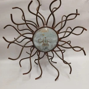 Rustic Metal Glass Sun 13"x13"x8 Steeal Rays Candle Holder Desk Free Standing - Picture 1 of 11
