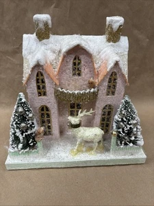 Casa Putz Vintage Cody Foster Rosa Pueblo de Navidad con Ciervo y Búho - Imagen 1 de 1