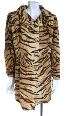 PICKFAIR PLACE VTG 70s M/L Coat Tiger Striped Print Fur Double Breasted - Image 1 of 4