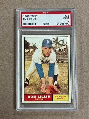 1961 Topps Bob Lillis #38 Los Angeles Dodgers graduado PSA 9 como nuevo Foto 1 de 2