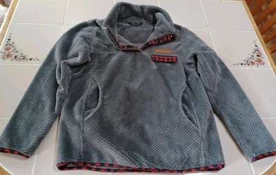 Pulôver de lã Simply Southern Girls com bolsos tamanho YL. Cinza com destaque de flanela vermelha - Imagem 1 de 4