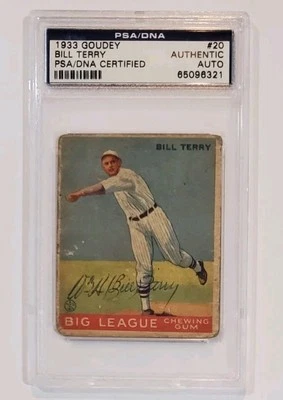Подписанный 1933 Goudey Билл Терри #20 PSA/DNA автограф PSA сертифицированный подлинный - Изображение 1 из 2