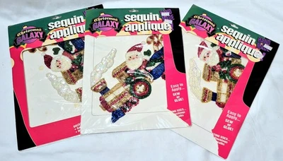 3 Apliques De Colección Navidad Lentejuelas Cuentas Santa Tren 9" Nuevo Antiguo Stock Galaxy 1993 Foto 1 de 4