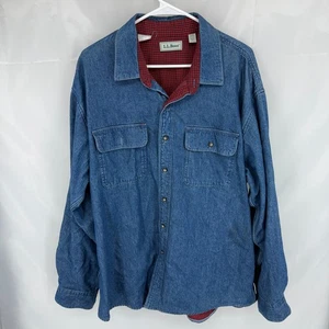LL Bean Men XL Chore Shirt Jacket Blue Denim Outdoor Flannel Lined Warm STAINS - Picture 1 of 9