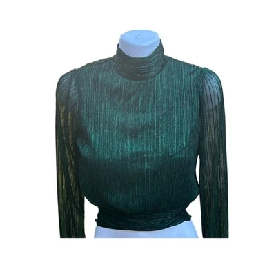 NWT BAILEY 44 WOMEN XS Emerald Green Top blouse Metallic Ribbed  Long Sleeve  XS - Image 1 of 4