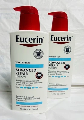 2 PACK Eucerin Advanced Repair Body Lotion 16.9 Fl Oz Ea Moisturizer Dry Skin 48 - Image 1 of 4