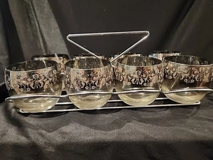 8 Vitreon Queens Lusterware Roly Poly Thorpe-Style Silver Mercury Glasses Caddy - Picture 1 of 4