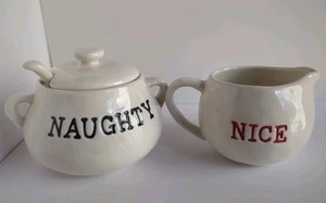 Pottery Barn Christmas Naughty Nice Creamer & Sugar Set - Picture 1 of 4