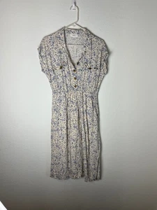 Lucky Brand Kleid Damen mittelblau weiß Blumen Kurzarm Knopfleiste Midi - Bild 1 von 7