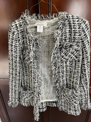 Misook knit blazer black and white cut fringe. lace lining see pics beautiful XS - Image 1 of 4