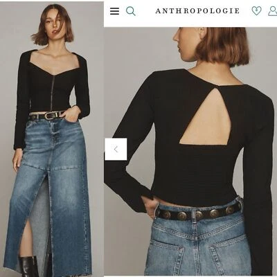 Top Anthropologie Maeve Cremallera Frontal Manga Larga Talla M Negro Sweetheart Nuevo con Etiquetas  Foto 1 de 4