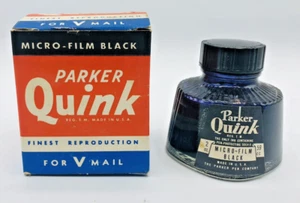 Vtg Parker Quink Box & Black Ink Bottle WWII For V Mail New Old Stock 2oz Vtg - Picture 1 of 22