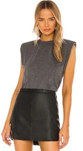 195 $ Alice and Olivia Braxton ärmelloses T-Shirt anthrazit gepolsterte Schulter Größe L neu mit Etikett - Bild 1 von 12