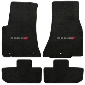 2011+ Challenger Ebony Black 4pc Front Rear Floor Mats - Red & Silver DODGE Logo - Picture 1 of 5