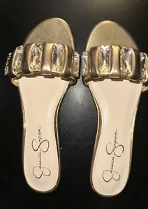Gold Jessica Simpson JS Amille Größe 7 M Kristallverziert Neu - Bild 1 von 6