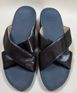 Fitflop Lulu Cross Over Strap Blue Metallic Metallic Wedge Heel Size US 10 - Picture 1 of 5