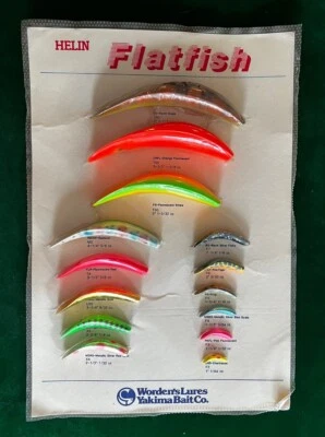 Vintage Worden’s Lures Helin Flatfish Fishing Lures Display, 15” x 10 1/2” - Image 1 of 4