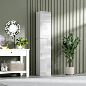White High Gloss Tall Bathroom Cabinet Storage Furniture Cupboard Unit 190cm NEW - Picture 1 of 12