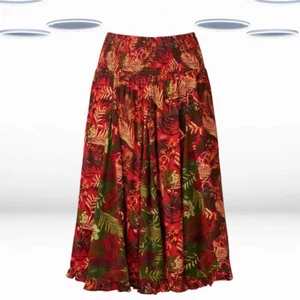 Ex Joe Browns Women's Palm Print Knee Length Skirt in Red - Picture 1 of 6