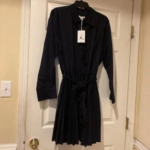 Free Assembly Pleated Mini Shirtdress Women 2XL Blue Collared Long Sleeves - Picture 1 of 13