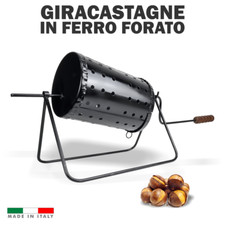 Padella ferro forata rullo gira castagne caldarroste con manico per camino gas