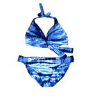 Lucky Brand Blue Tie Dyed Ruffled 2 Piece Full Bottom Bikini Swim Suit Size L