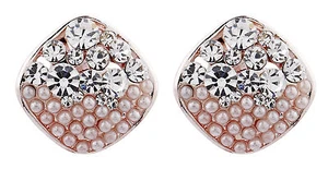 Clip On Earrings rose gold plated stud with clear diamantes and pearls - Emma C - Picture 1 of 3