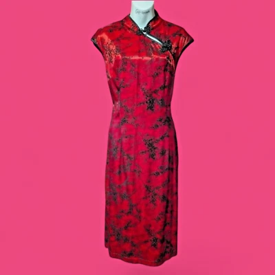 MORBID THREADS vtg L XL 90s Y2K Blood Red Black Velvet Cheongsam Qipao Dress 2F - Image 1 of 4