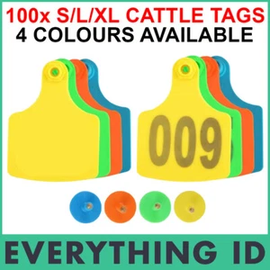 100 SMALL LARGE EXTRA LARGE BLANK or NUMBERED CATTLE LIVESTOCK PLASTIC EAR TAGS - Picture 1 of 34