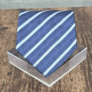 Celine Neck Tie 100% Silk Blue Striped Chain Designer Italian Quality Corpcore - Picture 1 of 13