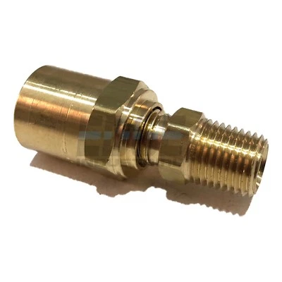 PRO-EDGE INDUSTRIAL BRASS REUSABLE FITTING ADAPTER 1/4" NPTF MALE X 3/8" HOSE ID X 5/8" HOSE OD