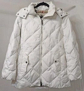 Burberry London Signature Check Lining Removable Hood White Puffer Jacket Small - Picture 1 of 16