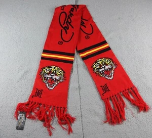 Ed Hardy By Christian Audigier Scarf Red Tiger Multicolor Logo Tassel 72" New - Picture 1 of 3