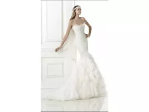 Pronovias Belinda Ivory 10 Mermaid Wedding Dress Sexy Corset Lace Ruffles $1,610 - Picture 1 of 10