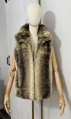 Chaleco Neiman Marcus Para Mujer Talla S Piel Sintética Cuello Marrón Tostado Forrado Bolsillos Foto 1 de 4