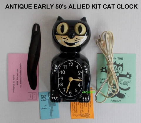 EARLY 50's ORIGINAL BLACK ALLIED-ELECTRIC-KIT CAT KLOCK-KAT CLOCK-VINTAGE-WORKS! Cover