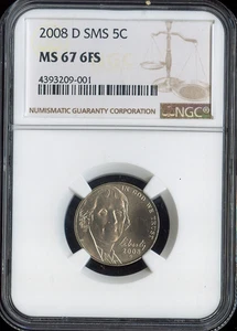 2008-D Jefferson Nickel NGC MS67 6FS SMS Quality - Picture 1 of 2