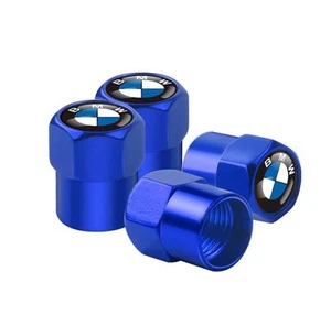 Genuine 4 Piece BMW Tyre Valve Dust Caps Blue Stem Case Covers - Picture 1 of 1