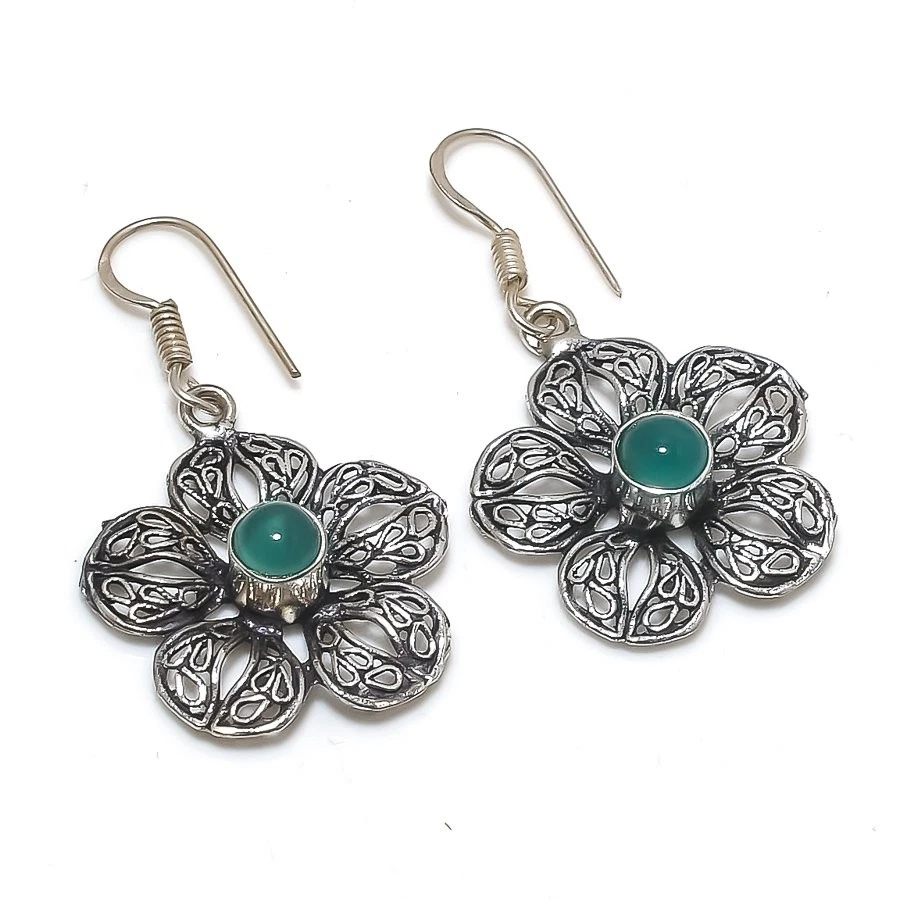 Orecchini gioielli pendenti goccia regalo pietra preziosa forma rotonda onice... - Immagine 1 di 4