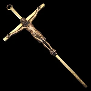 Vtg Brass Crucifix Catholic Faith Cross Wall Hanging Gold Tone Turin Style Decor - Picture 1 of 8
