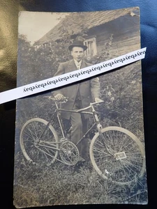 early 1900 MAN w ANTIQUE BICYCLE No. 11980 ORIGINAL VINTAGE PHOTO EUROPE - Picture 1 of 2