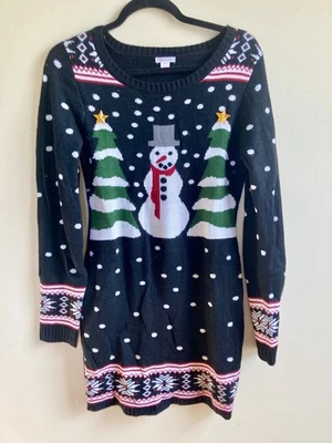 Vestido Suéter Feo Navidad Mini Túnica Negro Muñeco de Nieve Vacaciones Para Mujer Talla M Foto 1 de 4