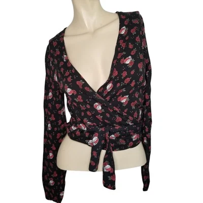 Рубашка Grateful Dead нездоровая пища черные красные розы обернутая вокруг XS фестиваль мертвая голова - Изображение 1 из 4