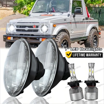 Pair Dot 7" inch LED Round Headlights DRL Hi/Lo Beam For Suzuki Samurai SJ410 2x - Image 1 of 4