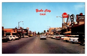 YUBA CITY, CALIFORNIA - CONTEA DI SUTTER - VISTA STRADA OCCUPATA - CARTOLINA D'EPOCA - Foto 1 di 2