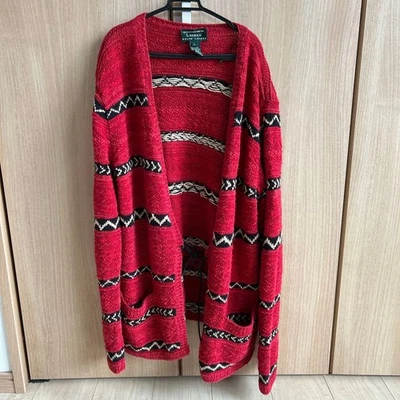 Cárdigan Ralph Lauren tejido a mano rojo lino algodón rayas talla 1 #EL ZHB Foto 1 de 3