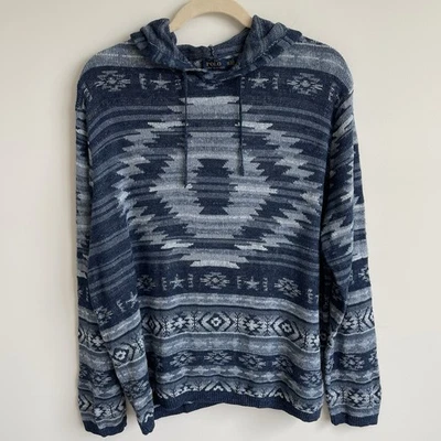 Polo Ralph Lauren 2XL Asteca Sudoeste Malha Moletom com Capuz Azul Masculino Tamanho XXL - Imagem 1 de 4