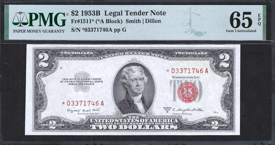 1953-B $2 RED SEAL ** STAR NOTE ** FR 1511* ~ SUPERB PMG GEM UNCIRCULATED 65 EPQ - Image 1 of 2