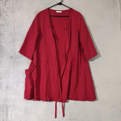 Bryn Walker Linen Open Front Cardigan Jacket Duster Red Size L Made in USA - Image 1 of 4